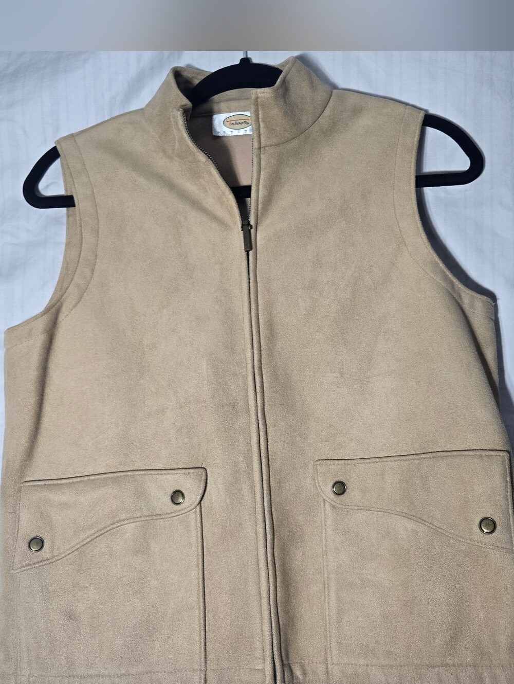 Talbots Women's Full Zip Vest, Tan, Faux Suede